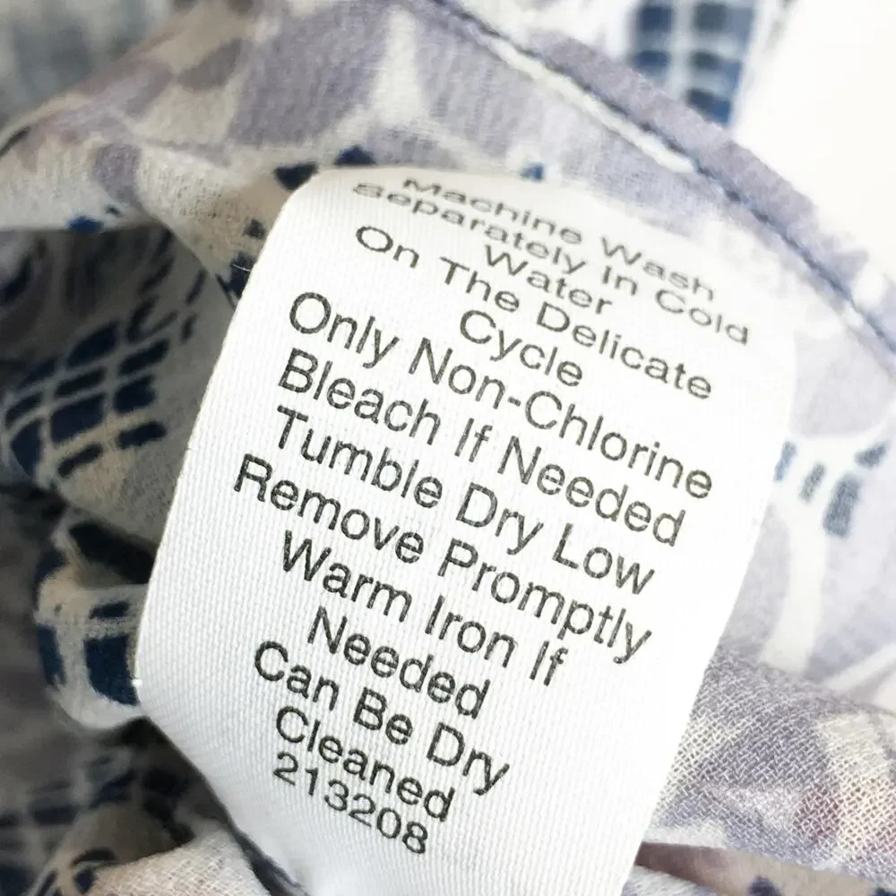 CAbi 278 Womens Size Small Printed Stitch Placket‎ Blouse Top Blue Purple Sheer